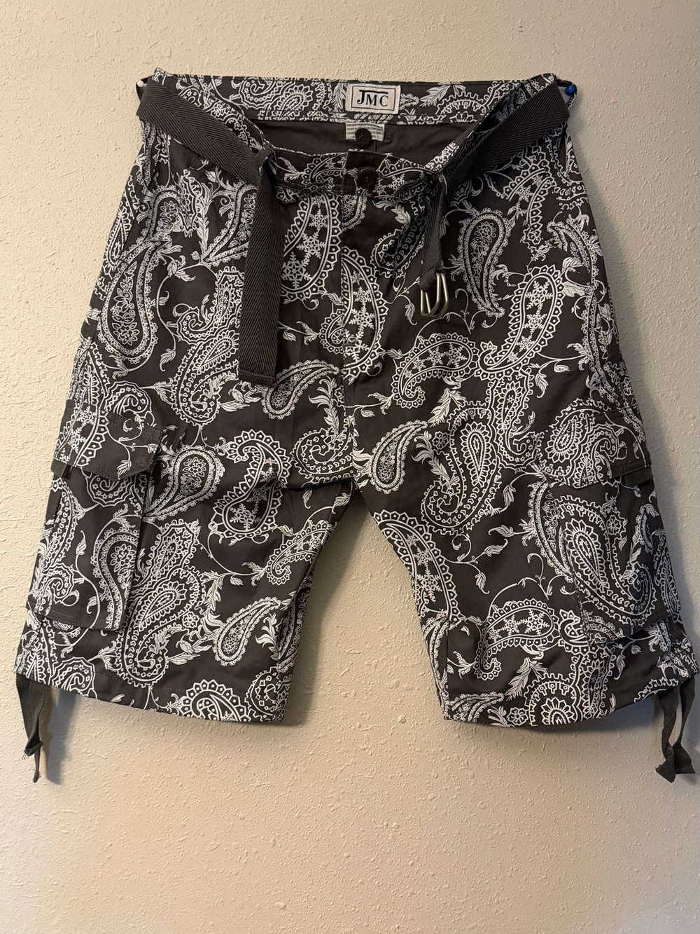 JMC Men's Black & White Paisley Swim Board Shorts